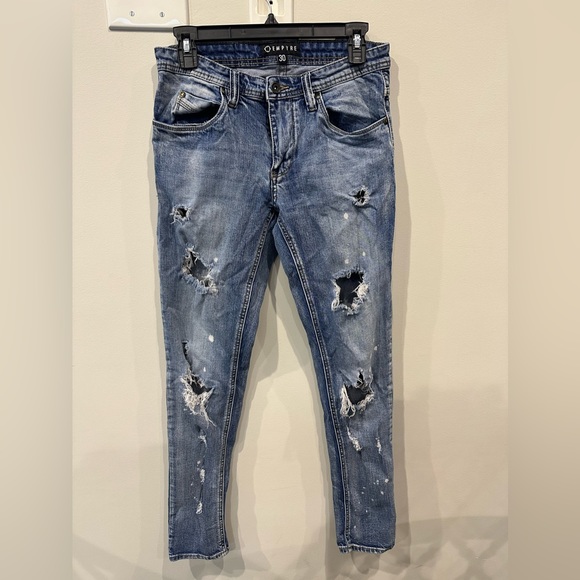 Zumies Empyre Mens size 30 distress & bleach stain tapered Jeans - Picture 3 of 5